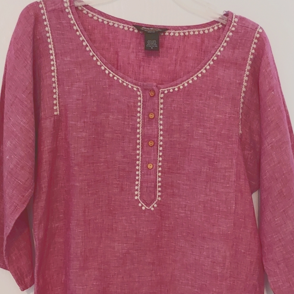 Eddie Bauer Pink Embroidered Tunic Top